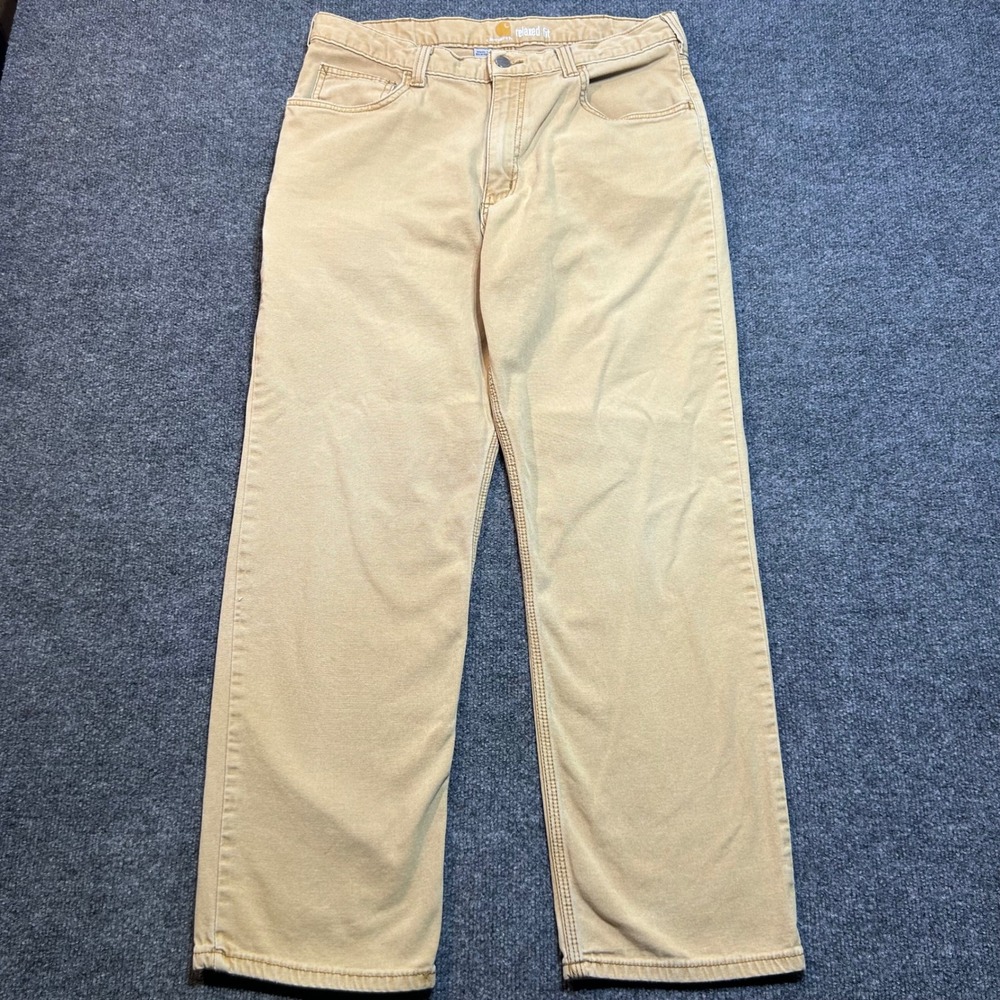 Carhartt Relaxed Fit Canvas Work Pants Tan Duck Mens 34x30 Straight Leg Utility
